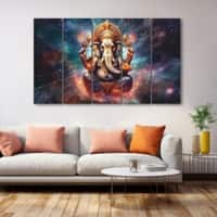 The Castle Decor Ganesha Wall Art Set of 5 27x48 Inch