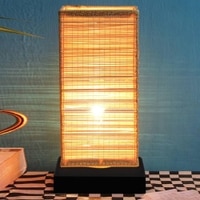 Chris Beige Bamboo Shade Table Lamp with Black Iron Base