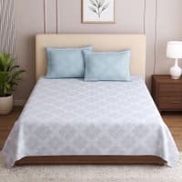 White Floral Cotton 400 Tc Flat Single Bed Size Bedsheet With 2 Pillow Covers