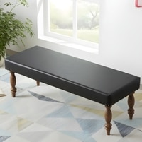 Cairo Sheesham Wood Accent 3 Seater Bench In Black Leatherite