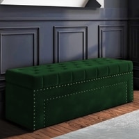 Edin Velvet 2 Seater Upholstered Bench with Storage Green Colour