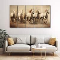 The Castle Decor 7 Running Horses Vastu Wall Art Framed Painting 27x48 Inch (Style 8)