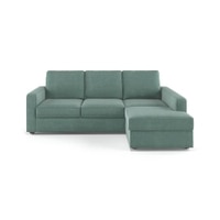 Apollo Fabric Sectional Sofa (Colour : Dusty Turquoise Velvet, Cushion : Soft, Back Type : Regular, Seating Capacity : Left Aligned 3 Seater + Left Aligned Chaise + Ottoman)