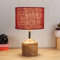 Elizabeth Maroon Natural Fiber Shade Table Lamp with Natural Wooden Base