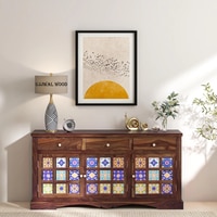 Sheesham Wood Sideboard In Rustic Teak Finish