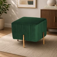 Doe Buck Adirondack Channel Tufted Velvet Ottoman Stool in Green Colour with Gold Legs