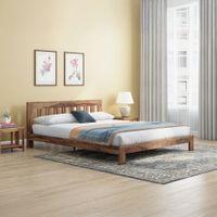 Beirut Solid Wood Bed Queen Size In Teak Finish