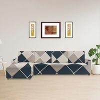 Left Aligned 3 Seater Left Aligned Chaise Navy Cubes Sofa Cover