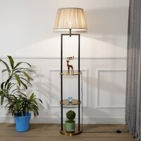Gallow Metal Multiutility Shelf Floor Lamp With Beige Cotton Shade
