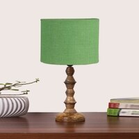 Devansh Green Jute  Table Lamp With  Wood Natural Base (7X7X15.5 Inches)-17