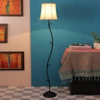Elthea Off White Fabric Floor Lamp with Black Iron Base