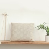Square Check Beige Knitted Cushion Cover  16X16 Inches