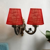 Devansh Metal Electric Wall Light in Antique Gold Colour with Maroon Shade Count of 2 Lights