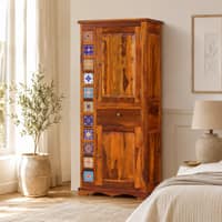 Rangrez Sheesham Wood 1 Door Wardrobe in Honey Oak Finish