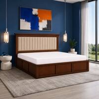 Leher Solid Wood Compact King Bed Box Storage Provincial Teak Finish Mattress 72 x 72 Inches