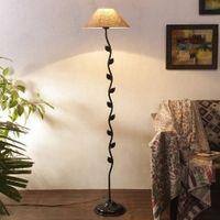 Adalyn Beige Natural Fiber Floor Lamp with Black Iron Base