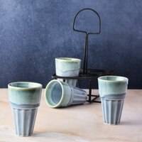 Sky Blue Kulhad Caddy Rustic Tea Cup Set – Set of 4