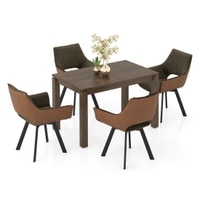 Atlas Solid Wood 4 Seater Dining Table With 4 Casey Swivel Dining Chairs (Finish : Danish Walnut, Chair Colour : Dual Tone)