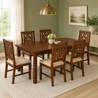 Globally Indian Eshana Solid Sheesham Wood 6 Seater Dining Table Set 6 Chairs Beige