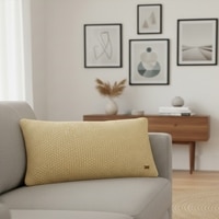 Moss Knit Foil Print Natural  And Gold Cushion Cover 12X20 Inches