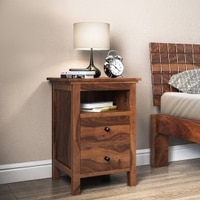 Snooze Solid Wood Bedside Table in Teak Finish