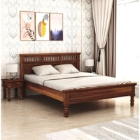 Medhasvini Solid Wood Queen Size Non Storage Bed In Teak Finish