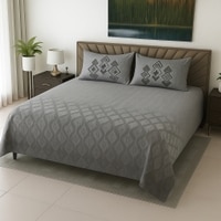 Multicolor Grey Shade Abstract 400 TC Cotton Flat Super King Size Bedsheet With 2 Pilllow Covers