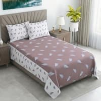 White And Plum Shade Floral  Cotton 400 Tc  Flat  Single Bed Size Bedsheet With 2 Pillow Covers