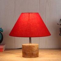 Audrey Red Fabric Shade Table Lamp with Natural Wooden Base