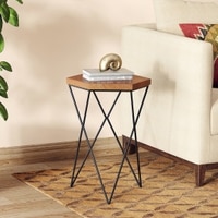 Dyson Hex Solid Wood Side Table In Amber Walnut Finish With Black Base