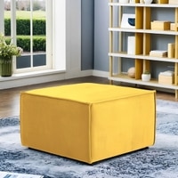 Abigail Blue Velvet Pouffe With Golden Legs