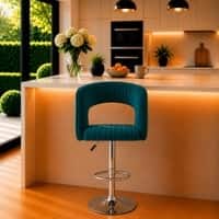 Doe Buck Adjustable Upholstered Bar Stool in Teal Colour with Chrome Base