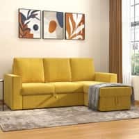 Kowloon Sectional Sofa Cum Bed With Storage In Alphonso Yellow Velvet Colour