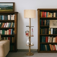 Devansh Shelf Wooden Floor Lamp