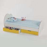 Cloud Tails Engineered Wood Drawer Storage Bed in Yellow Colour