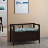 Rhodes Solid Wood Bench in Mango Mahogany Finish with Mint Ikat Fabric Colour