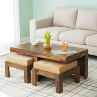 Irish Sheesham Wood 2 Seater Coffee Table Set In Teak Finish