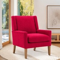 Leston Boucle Fabric Lounge Chair in Red Colour