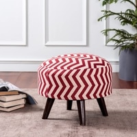 Hues Jacquard Wooden Ottoman in Red Color