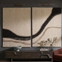 Abstract Neutral Natural Wool Wall Art 2 Panel Set 7 x 5 Feet