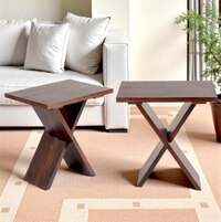 Darcy Sheesham Wood Contemporary Rectangle Set Of 2 Tea Table  Side Tables In Dark Walnut Finish