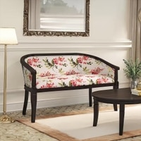 Florence Loveseat 2 Seater In Mahogany Finish With Caramine Cassia Red Floral Print Colour