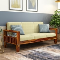 Madhavi 3 Seater Wooden Sofa (Creame Colour, Honey Finish)