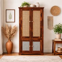 Akira Sheesham Wood Book Case Cum Crockery Unit  In Honey Oak  Finish