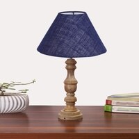 Devansh Blue Jute Table Lamp With Wood Natural Base (10X18 Inches)-37