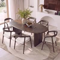 Zen Asymmetric Solid Wood 6 Seater Dining Table With 6 Zen Solid Wood Dining Chair (Finish: Danish Walnut, Colour: San Ripple)