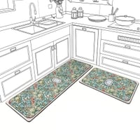 Luxe Home Floral Design Combo Kitchen Runner Mat - White (116x36 & 58x36 cm PC-2)