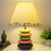 Pebble Classic Pink Beige Wooden Table Lamp in Multicolor