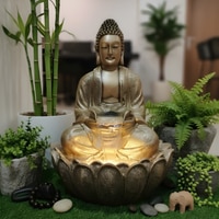 Golden Fiber Glass Gage Lotus Buddha Indoor Water Fountain