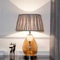 Decade Glass and Metal Table Lamp With Natural Linen Shade